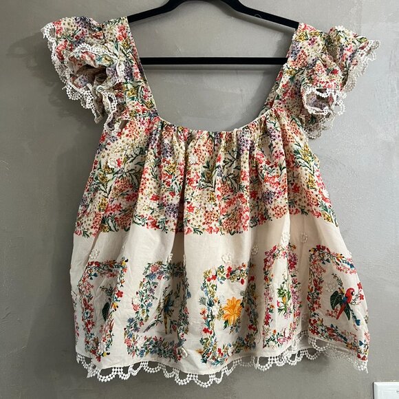 Farm Rio Delicate Forest Scarves Square Neck Embroidered Blouse - Picture 4 of 5